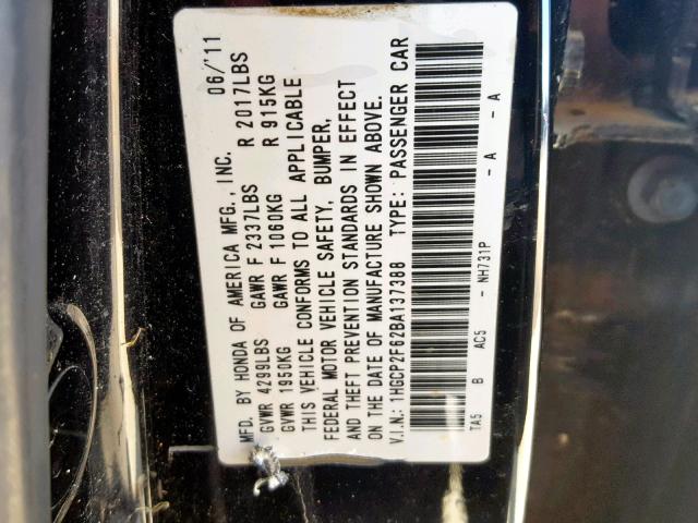 1HGCP2F62BA137388 - 2011 HONDA ACCORD BLACK photo 10