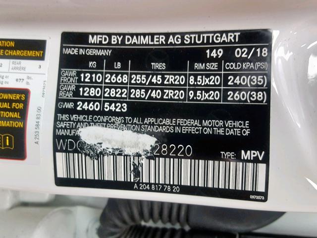 WDC0G6EB2JF428220 - 2018 MERCEDES-BENZ GLC 43 4MA WHITE photo 10