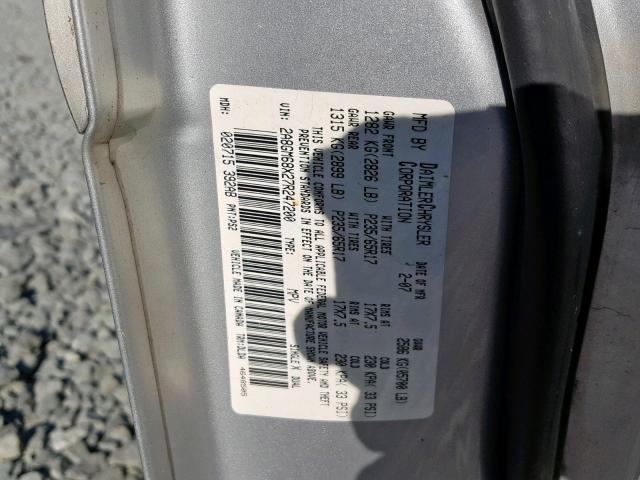 2A8GM68X27R247200 - 2007 CHRYSLER PACIFICA T SILVER photo 10