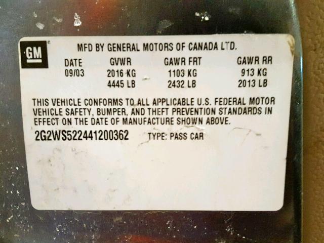 2G2WS522441200362 - 2004 PONTIAC GRAND PRIX 灰色 照片 10