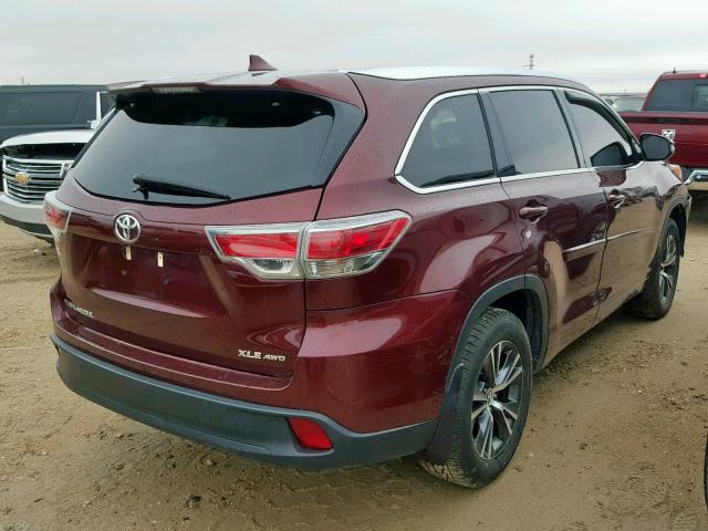 5TDJKRFH2GS337566 - 2016 TOYOTA HIGHLANDER მუქწითელი ფოტო 4