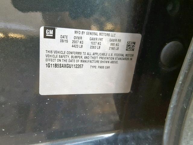 1G11B5SAXGU112267 - 2016 CHEVROLET MALIBU LIM 灰色 照片 10