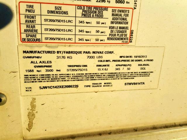 5JW1C142XE2086226 - 2014 UTILITY TRAILER Ağ foto 10