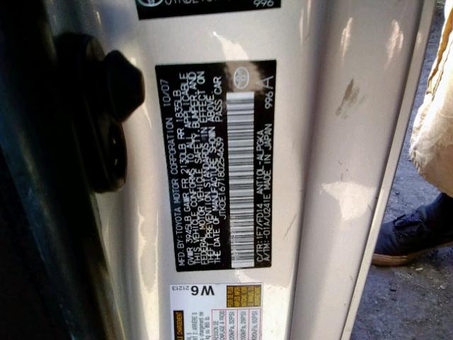 JTKDE167180254639 - 2008 TOYOTA SCION TC ვერცხლისფერი ფოტო 10