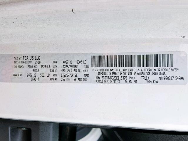 3C6TRVDG2GE115375 - 2016 RAM PROMASTER 白色 照片 10