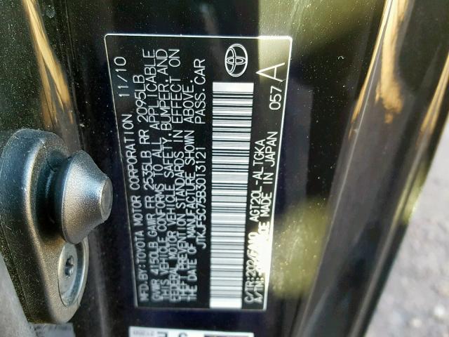 JTKJF5C75B3013121 - 2011 TOYOTA SCION TC შავი ფოტო 10