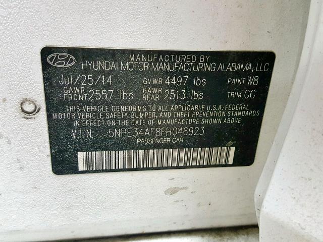 5NPE34AF8FH046923 - 2015 HYUNDAI SONATA SPO WHITE photo 10