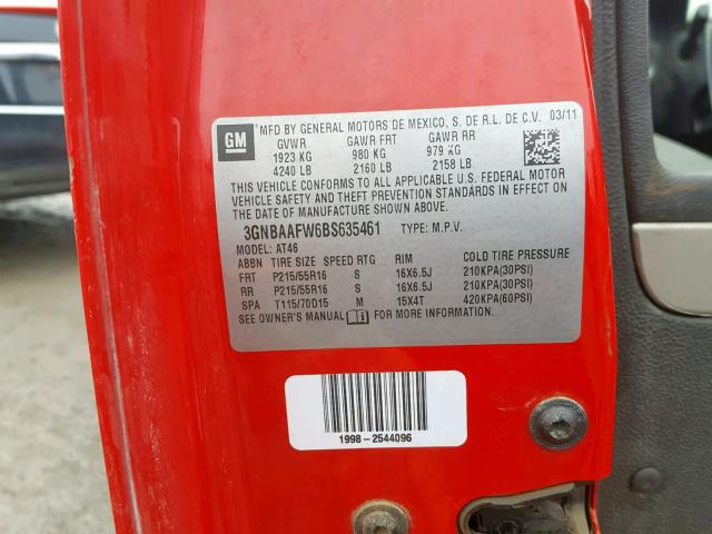 3GNBAAFW6BS635461 - 2011 CHEVROLET HHR LS Rojo foto 10