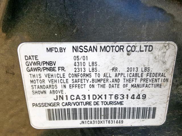 JN1CA31DX1T631449 - 2001 NISSAN MAXIMA GXE CHARCOAL photo 10