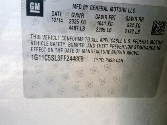 1G11C5SL3FF244868 - 2015 CHEVROLET MALIBU 1LT SILVER photo 10