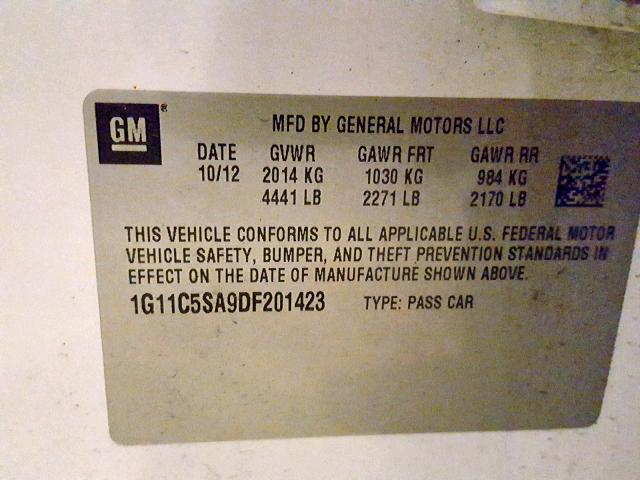 1G11C5SA9DF201423 - 2013 CHEVROLET MALIBU 1LT WHITE photo 10