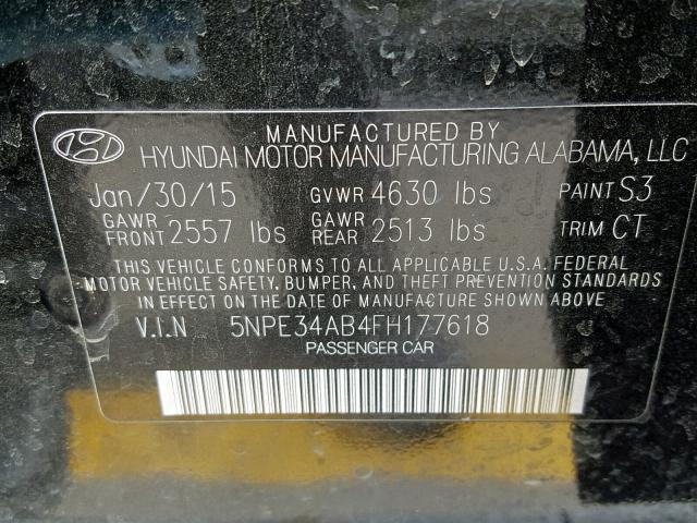 5NPE34AB4FH177618 - 2015 HYUNDAI SONATA SPO BLACK photo 10