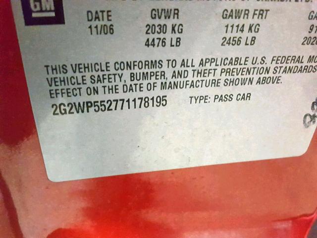 2G2WP552771178195 - 2007 PONTIAC GRAND PRIX RED photo 10