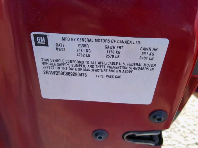 2G1WD58C869290473 - 2006 CHEVROLET IMPALA SUP Марун фото 10