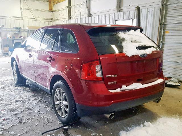 2FMDK3JC2DBB94634 - 2013 FORD EDGE SEL RED photo 3