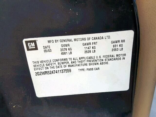 2G2WR524741137559 - 2004 PONTIAC GRAND PRIX BLACK photo 10