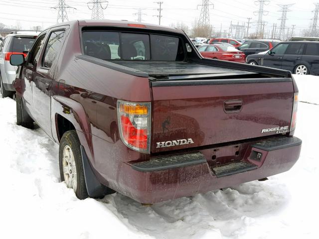 2HJYK16508H528744 - 2008 HONDA RIDGELINE BURGUNDY photo 3