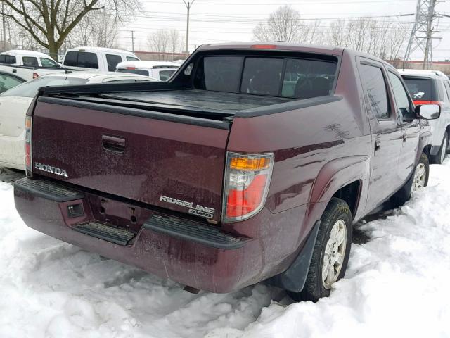 2HJYK16508H528744 - 2008 HONDA RIDGELINE BURGUNDY photo 4