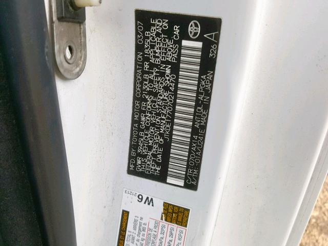 JTKDE177070214470 - 2007 TOYOTA SCION TC 白色 照片 10