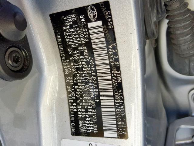 4T1BD1FK8FU144887 - 2015 TOYOTA CAMRY HYBR SILVER photo 10