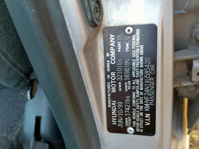 KMHVF24N1XU585420 - 1999 HYUNDAI ACCENT GL GRAY photo 10