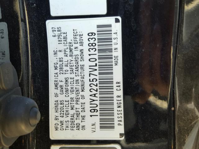 19UYA2257VL013839 - 1997 ACURA 3.0CL BLACK photo 10