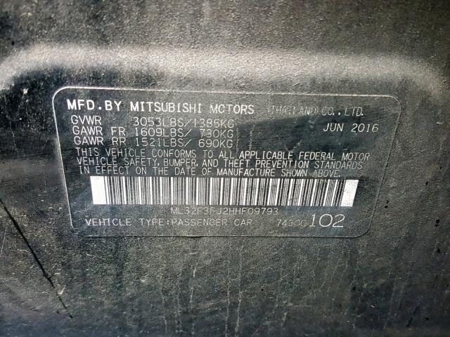 ML32F3FJ2HHF09793 - 2017 MITSUBISHI MIRAGE G4 BLACK photo 10