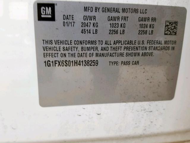 1G1FX6S01H4138259 - 2017 CHEVROLET BOLT EV PR WHITE photo 10