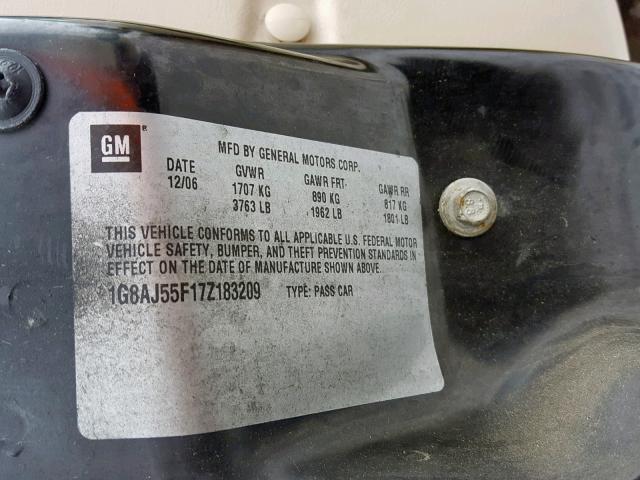 1G8AJ55F17Z183209 - 2007 SATURN ION LEVEL TAN photo 10