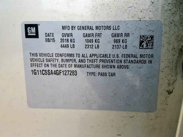 1G11C5SA4GF127283 - 2016 CHEVROLET MALIBU LIM 金色 照片 10