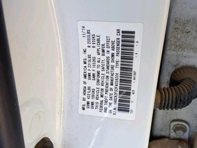 1HGCR2F52FA058004 - 2015 HONDA ACCORD SPO WHITE photo 10