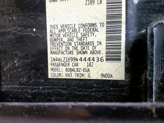 1N4AL21E99N444436 - 2009 NISSAN ALTIMA 2.5 BLACK photo 10