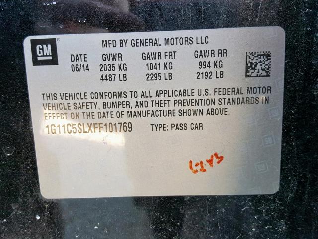 1G11C5SLXFF101769 - 2015 CHEVROLET MALIBU 1LT შავი ფოტო 10