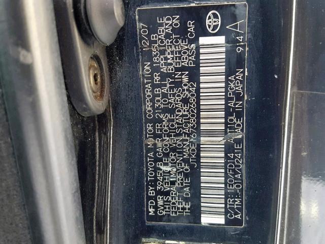 JTKDE167380268042 - 2008 TOYOTA SCION TC 黑色 照片 10