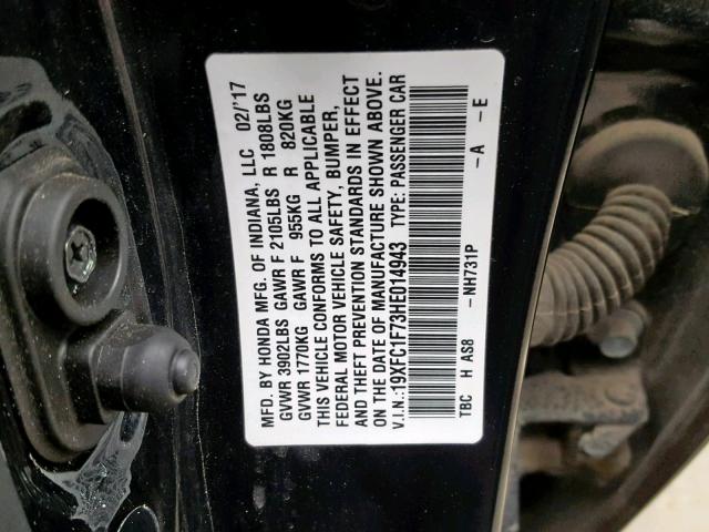 19XFC1F73HE014943 - 2017 HONDA CIVIC EXL BLACK photo 10