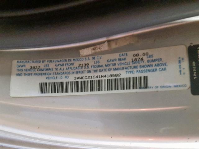 3VWCC21C41M418582 - 2001 VOLKSWAGEN NEW BEETLE SILVER photo 10