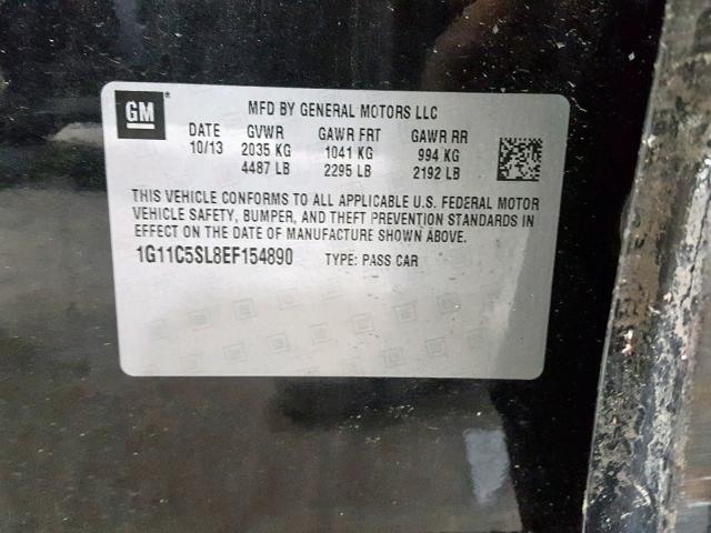 1G11C5SL8EF154890 - 2014 CHEVROLET MALIBU 1LT BLACK photo 10