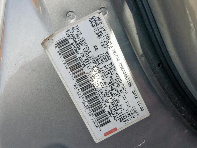 JTJGF10U010095132 - 2001 LEXUS RX 300 GRAY photo 10