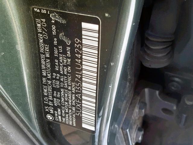 5UXFA13574LU44239 - 2004 BMW X5 3.0I GREEN photo 10