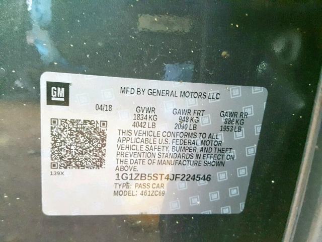 1G1ZB5ST4JF224546 - 2018 CHEVROLET MALIBU LS GRAY photo 10