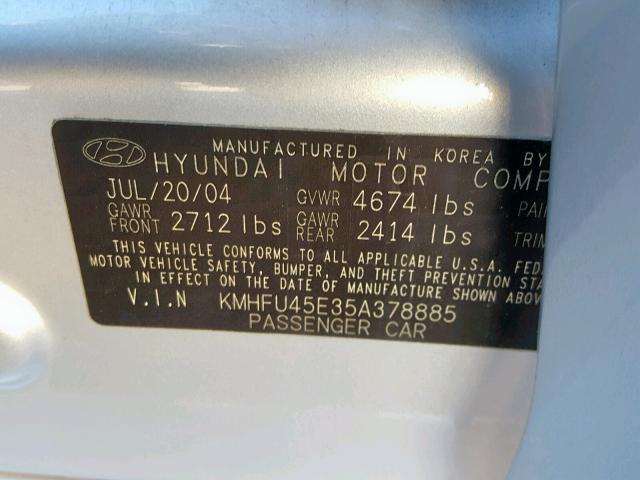 KMHFU45E35A378885 - 2005 HYUNDAI XG 350 SILVER photo 10