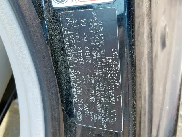 KNAFE121475395141 - 2007 KIA SPECTRA EX BLACK photo 10