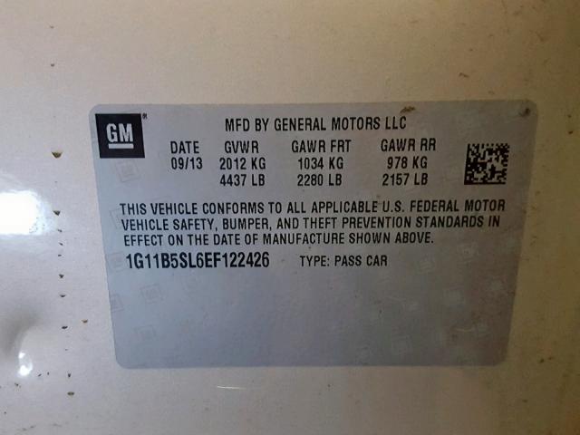 1G11B5SL6EF122426 - 2014 CHEVROLET MALIBU LS GOLD photo 10
