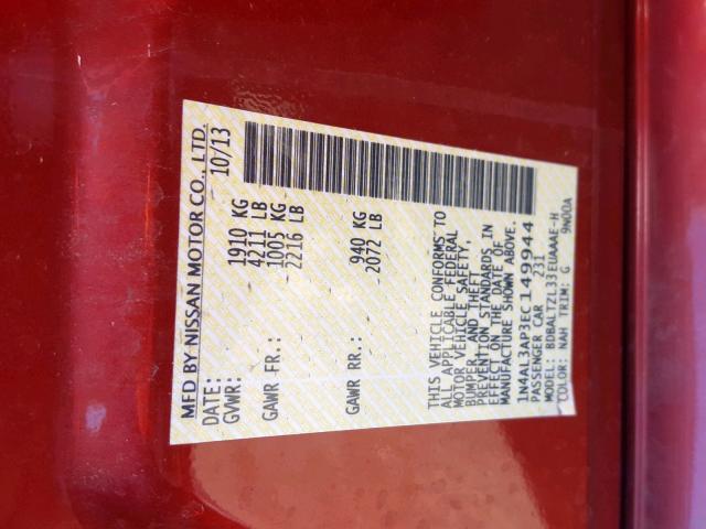 1N4AL3AP3EC149944 - 2014 NISSAN ALTIMA RED photo 10