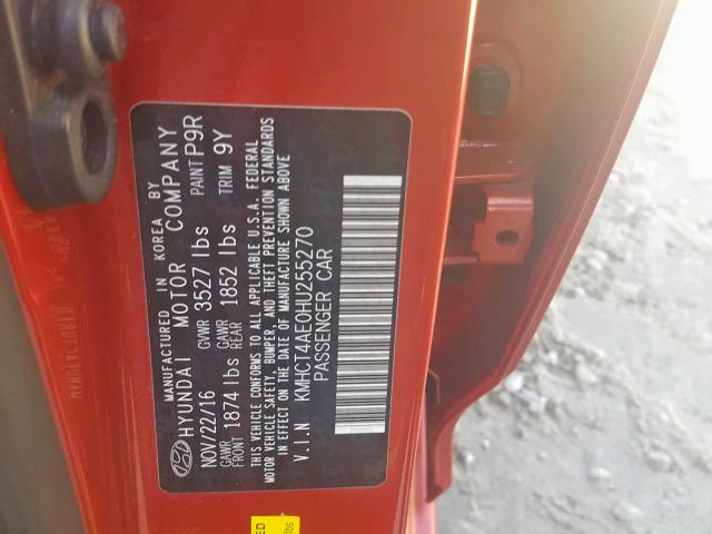 KMHCT4AE0HU255270 - 2017 HYUNDAI ACCENT SE RED photo 10