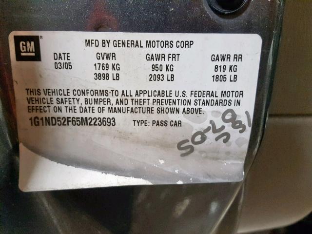 1G1ND52F65M223693 - 2005 CHEVROLET CLASSIC GRAY photo 10