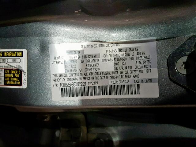 JM3TB28A890166321 - 2009 MAZDA CX-9 SILVER photo 10