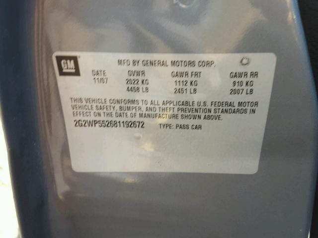 2G2WP552681192672 - 2008 PONTIAC GRAND PRIX GRAY photo 10