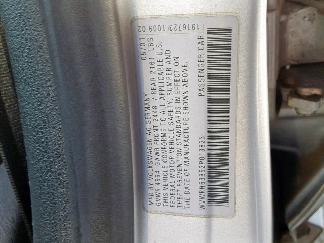 WVWRH63B52P013823 - 2002 VOLKSWAGEN PASSAT GLX 银色 照片 10
