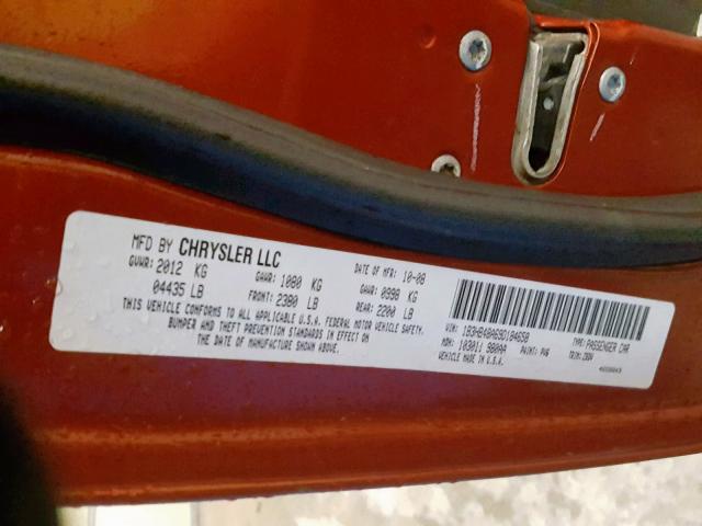 1B3HB48A69D184658 - 2009 DODGE CALIBER SX ORANGE photo 10